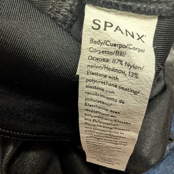 SPANX Leggings Faux Leather Moto Mid Rise Ankle Black Coated Stretch - Size S - Picture 9 of 9
